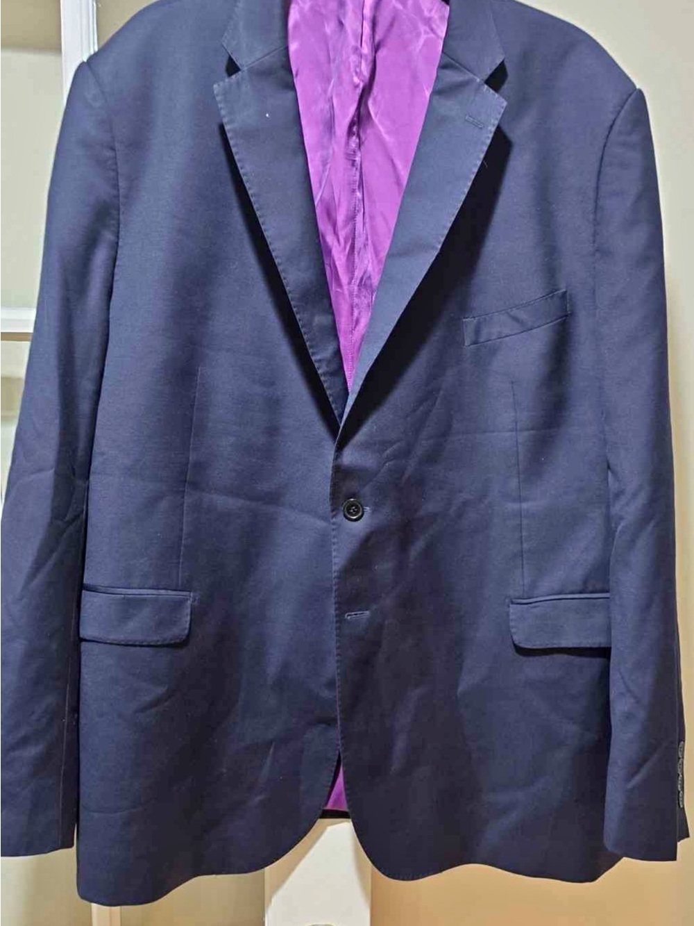 Men's Navy Blazer with Purple Lining
